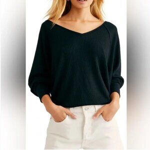 NEW Free People Santa Clara Thermal Long Sleeve top in Black Size S NWT